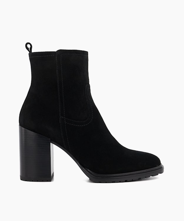 dune london Peng - Black Block-Heel Suede Ankle Boots