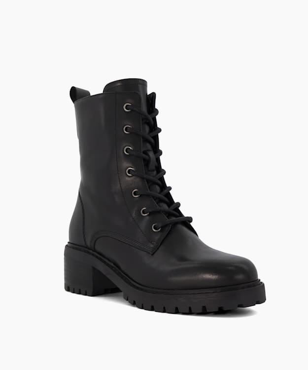 Dune London Percent - Black Casual Lace-Up Leather Boots