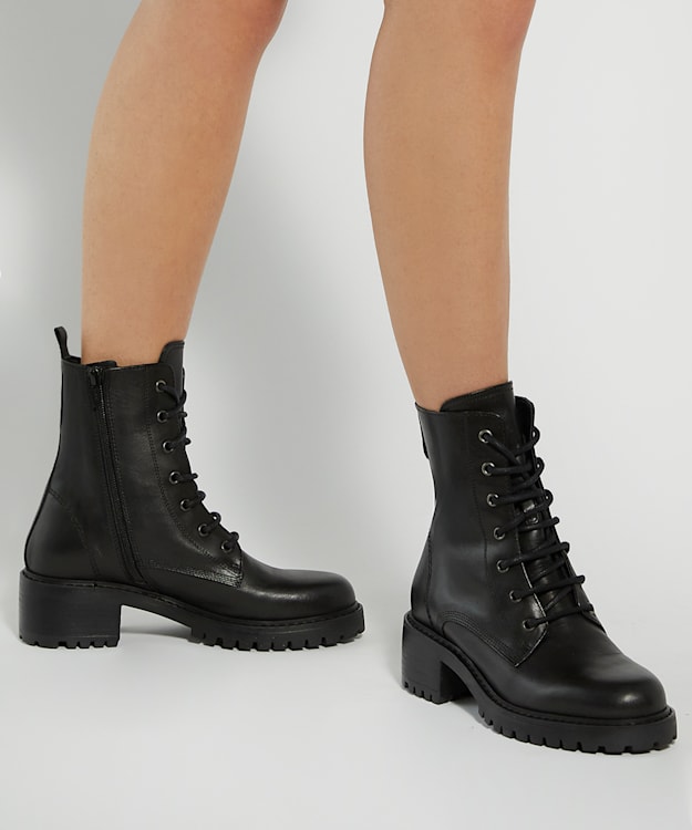 Dune London Percent - Black Casual Lace-Up Leather Boots