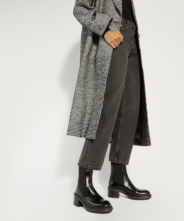 Dune London Perfect - Black Leather Block-Heeled Ankle Boots