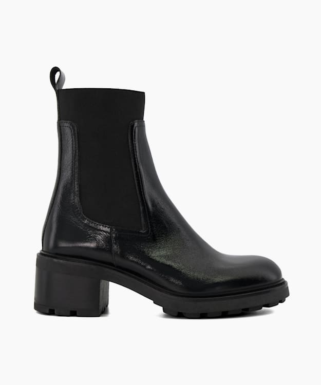 dune london Perfect - Black Leather Block-Heeled Ankle Boots