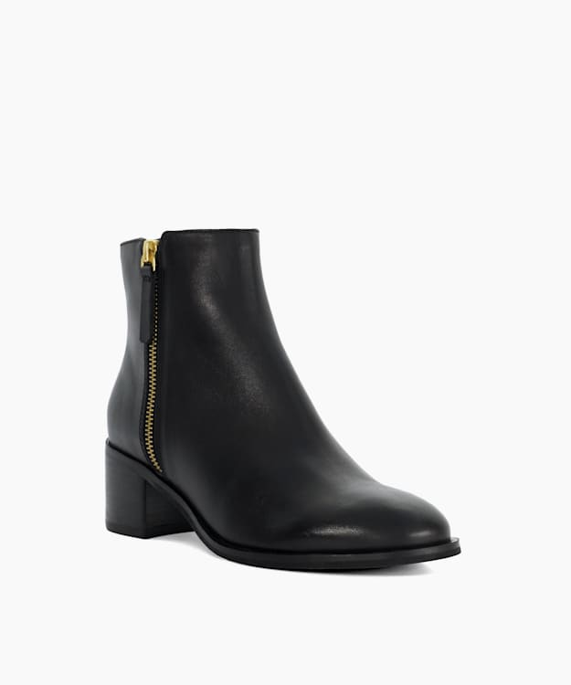 Dune London Pertlie - Black Leather Stacked Heel Ankle Boots