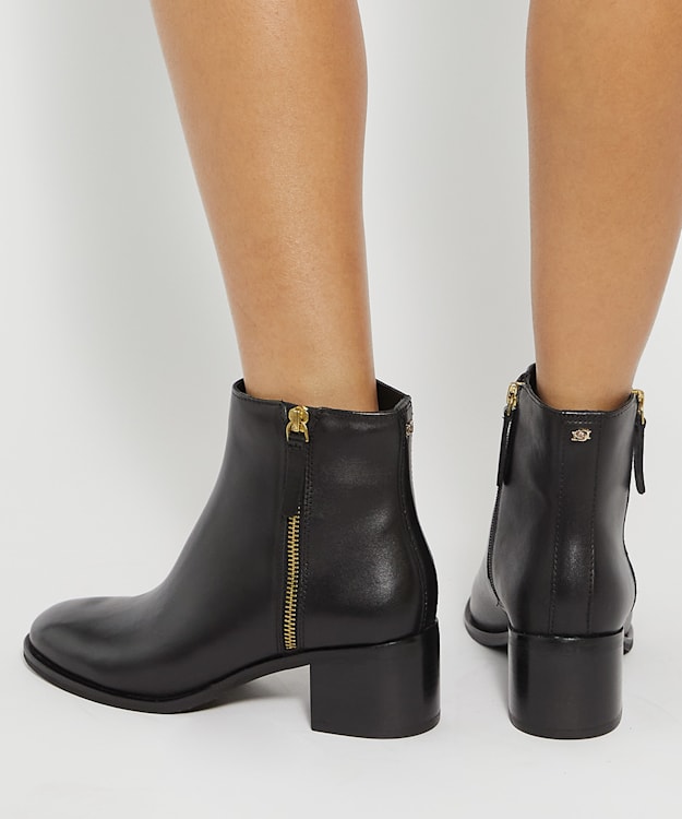 Dune London Pertlie - Black Leather Stacked Heel Ankle Boots