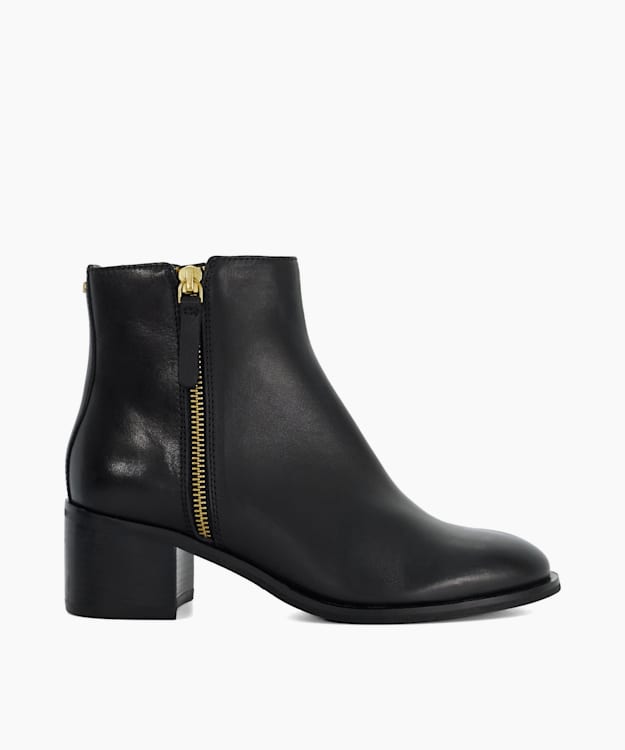 dune london Pertlie - Black Leather Stacked Heel Ankle Boots