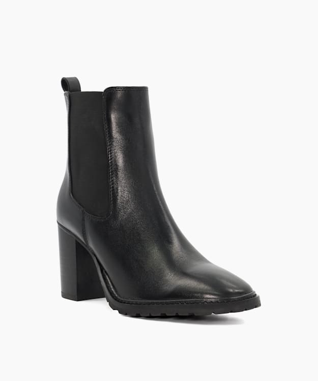 Dune London Petition - Black Cleated Sole Leather Heeled Ankle Boots