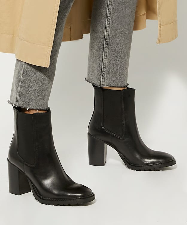 Dune London Petition - Black Cleated Sole Leather Heeled Ankle Boots