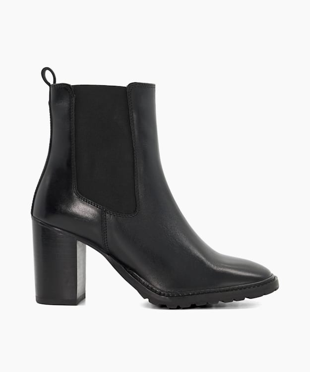 dune london Petition - Black Cleated Sole Leather Heeled Ankle Boots