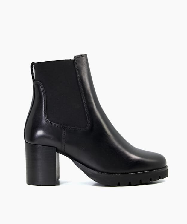 dune london Petra - Black Block-Heel Leather Chelsea Boots