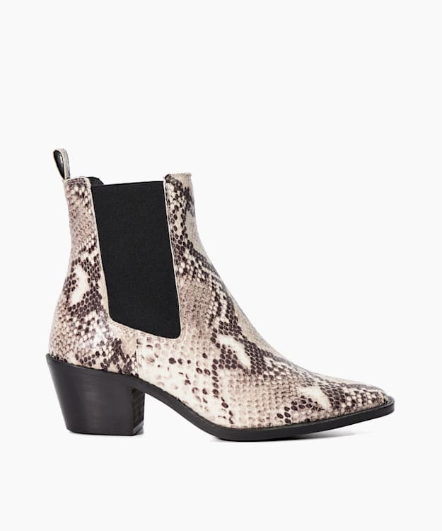 dune london Pexas - Natural Reptile Print Leather Western Boots