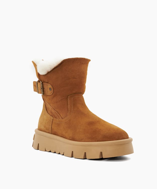 Dune London Pheebs - Chestnut Faux-Fur-Lined Suede Ankle Boots