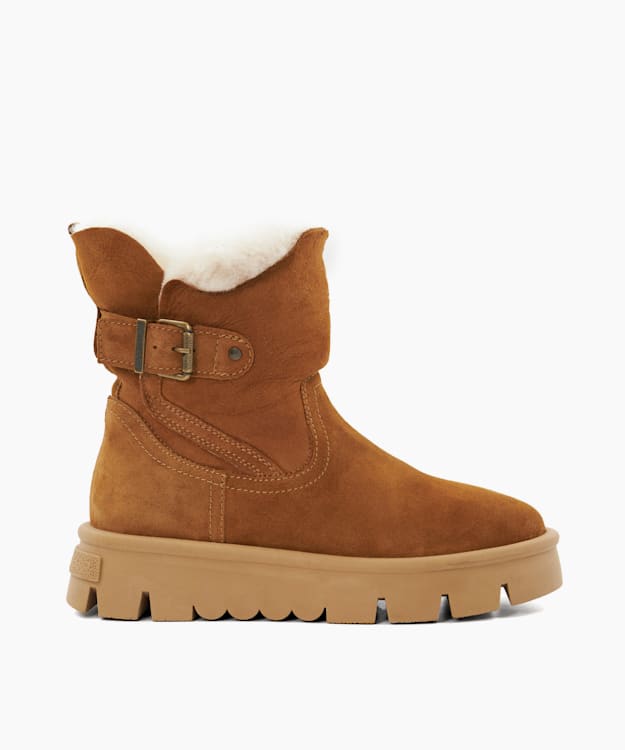 dune london Pheebs - Chestnut Faux-Fur-Lined Suede Ankle Boots