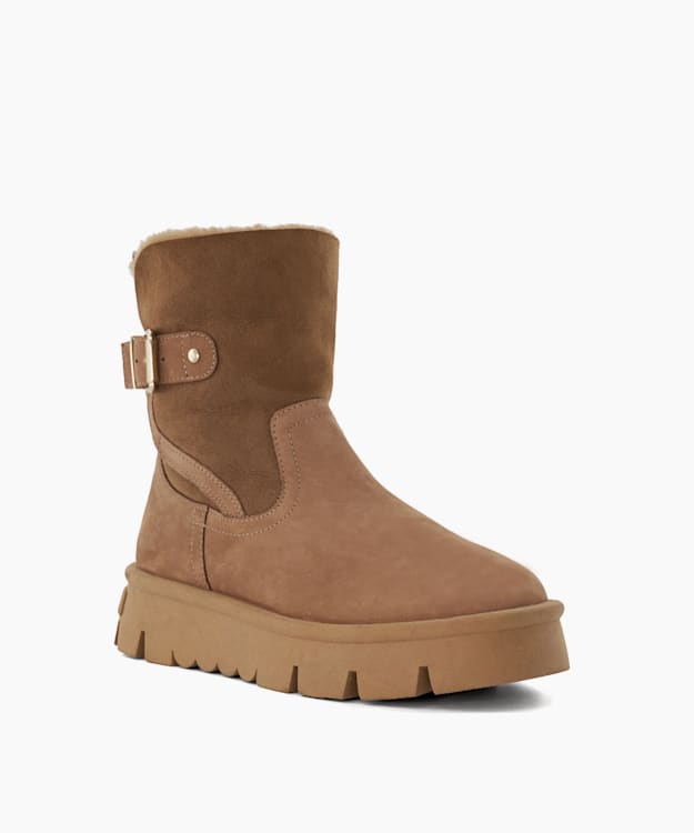 Dune London Pheebs - Taupe Faux-Fur-Lined Suede Ankle Boots