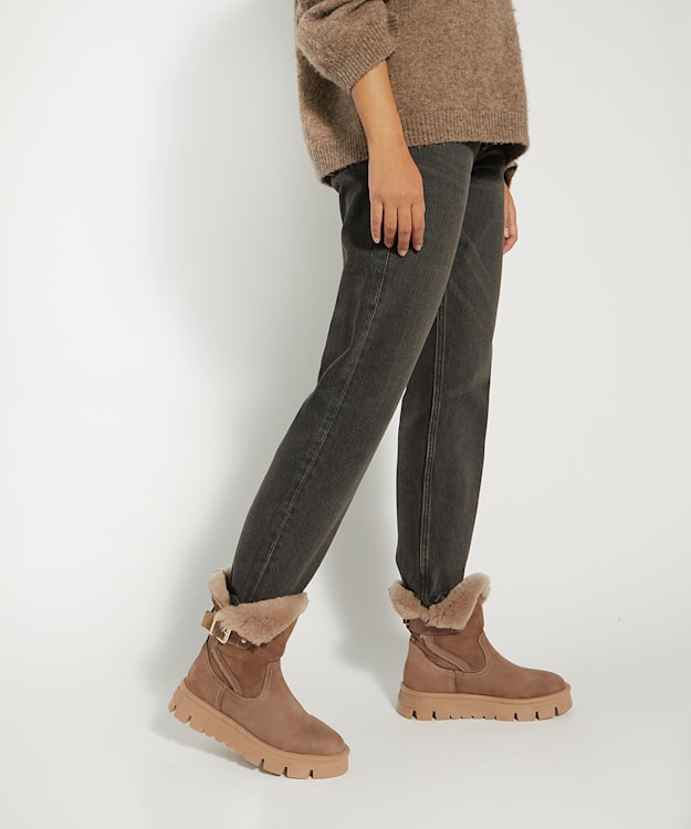 Dune London Pheebs - Taupe Faux-Fur-Lined Suede Ankle Boots