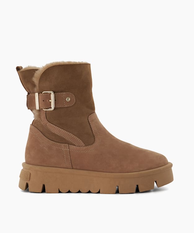 dune london Pheebs - Taupe Faux-Fur-Lined Suede Ankle Boots