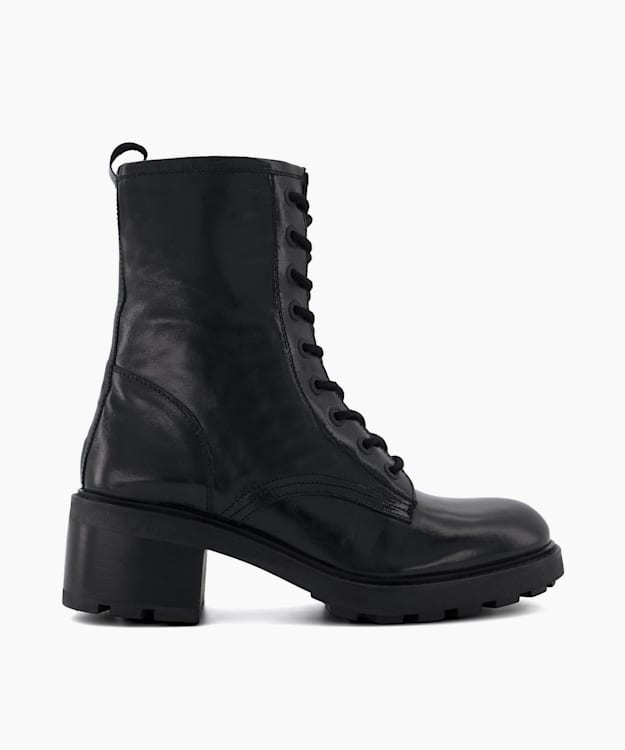 dune london Phenomenal - Black Leather Lace Up Black Ankle Boots