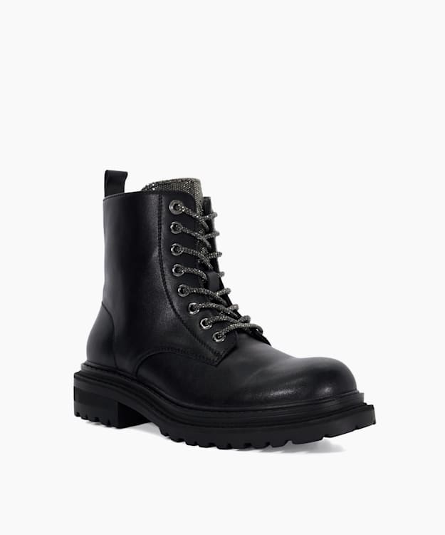Dune London Philo - Black Leather Chunky Lace Up Boots