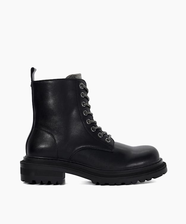 dune london Philo - Black Leather Chunky Lace Up Boots