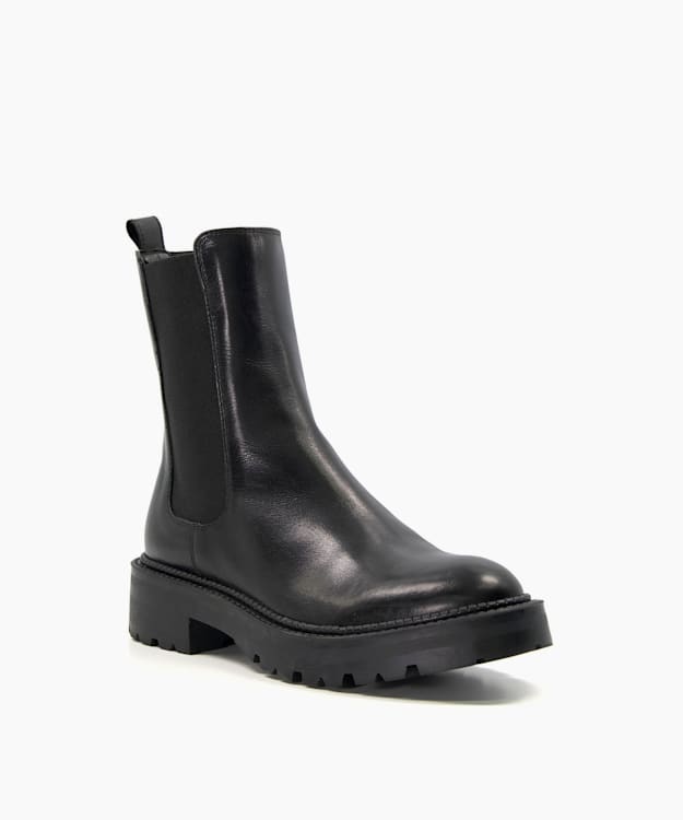 Dune London Picture - Black Leather Cleated Biker Boots