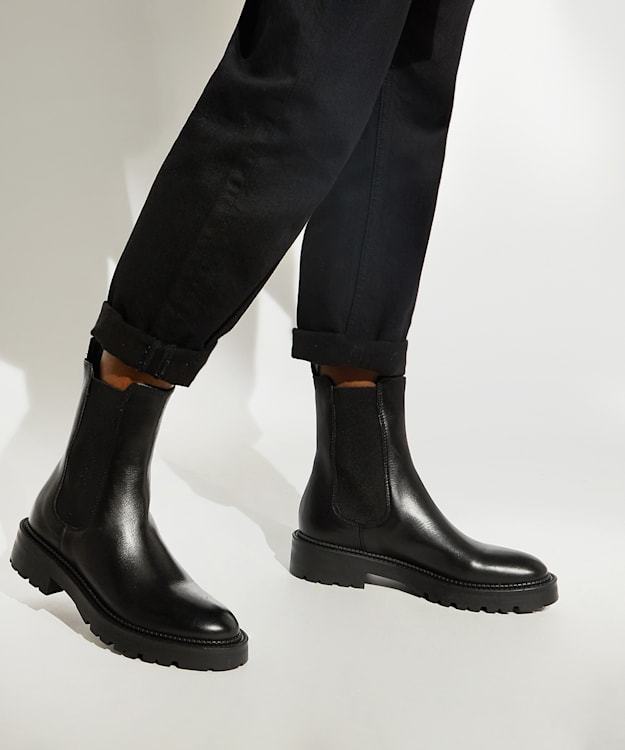 Dune London Picture - Black Leather Cleated Biker Boots