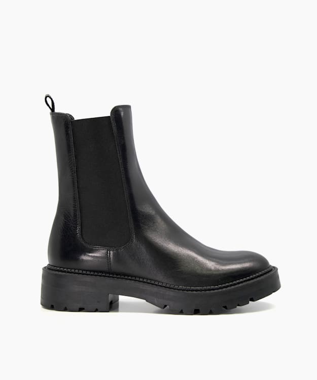 dune london Picture - Black Leather Cleated Biker Boots