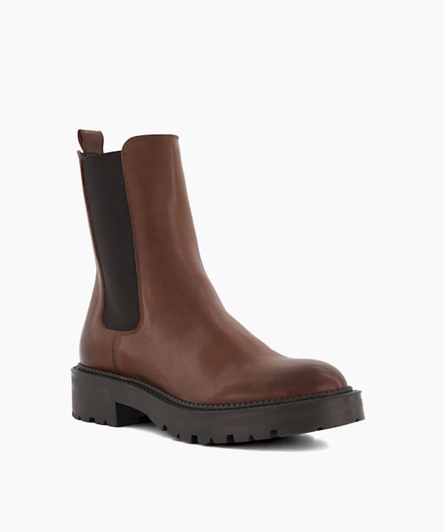 Dune London Picture - Dark Tan Leather Cleated Biker Boots