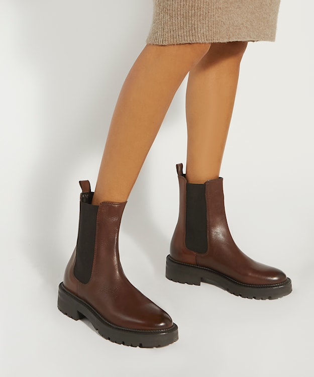 Dune London Picture - Dark Tan Leather Cleated Biker Boots