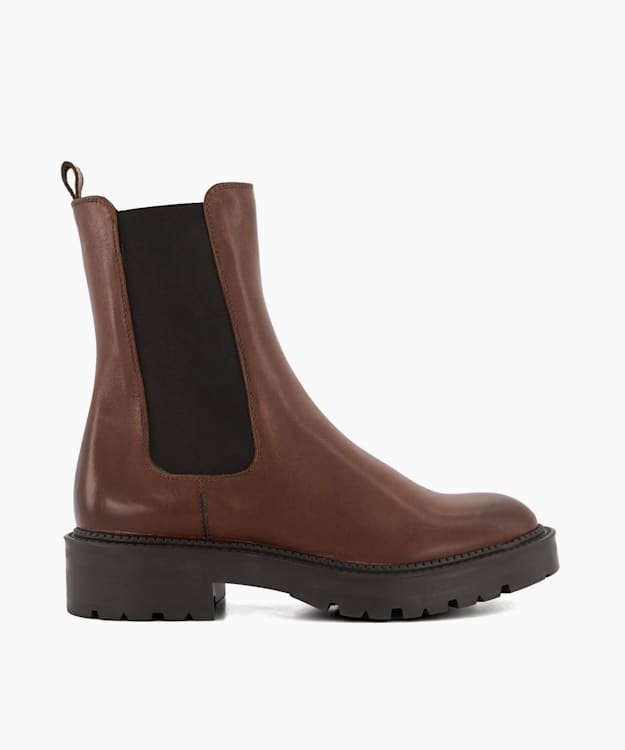 dune london Picture - Dark Tan Leather Cleated Biker Boots
