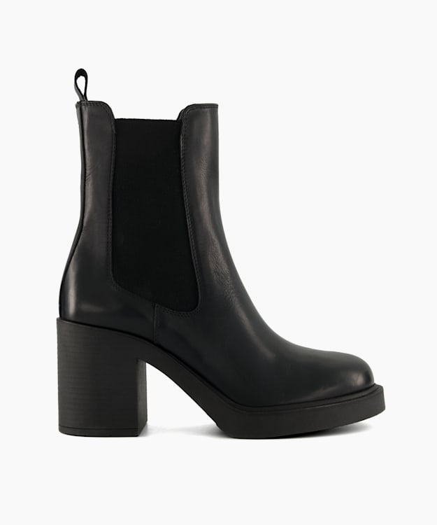 dune london Pinaz - Black Block-Heel Leather Black Ankle Boots