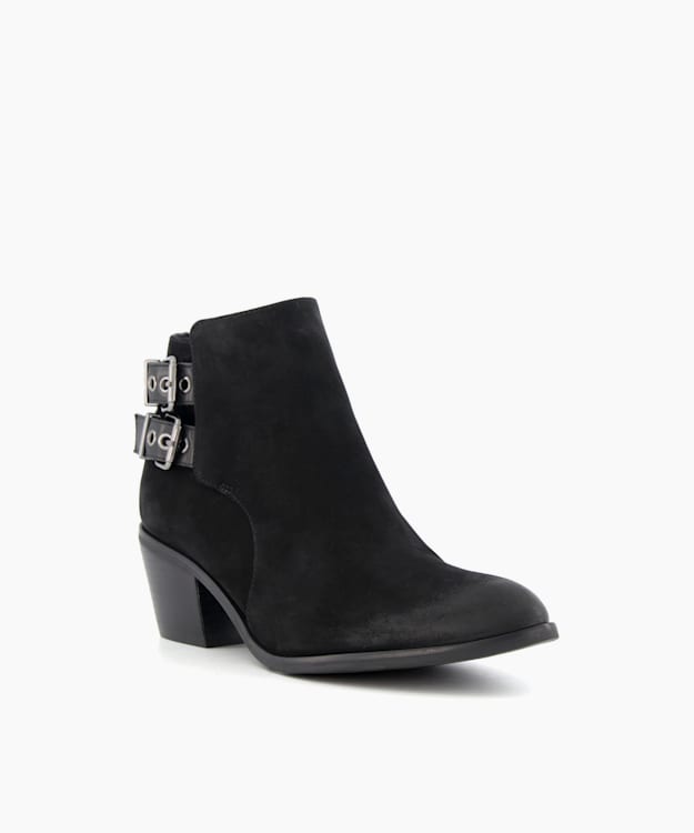 Dune London Pinna - Black Low Heel Buckle Detail Ankle Boots