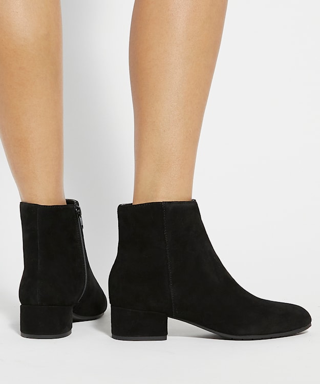 Dune London Pippie - Black Low-Heel Suede Black Ankle Boots