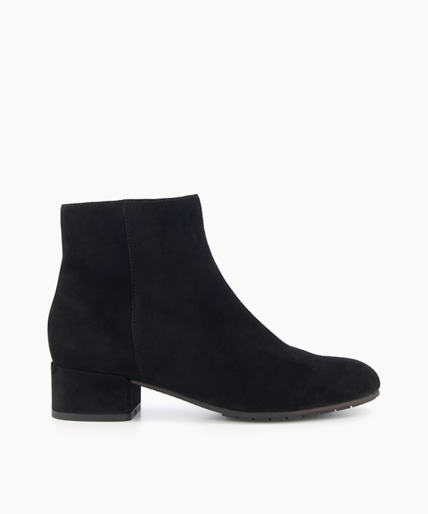 dune london Pippie - Black Low-Heel Suede Black Ankle Boots
