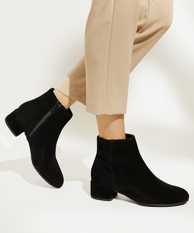 Dune London Pippie - Black Wide Fit Suede Black Ankle Boots