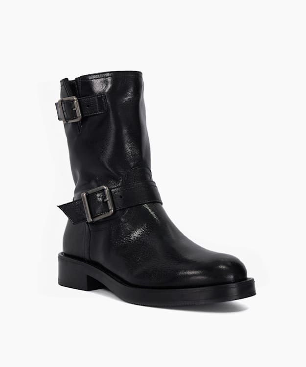 Dune London Pixen - Black Buckle Detail Chunky Biker Boots