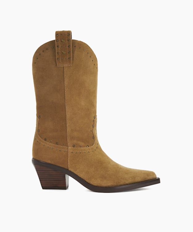 dune london Podeo - Sand Embellished Block Heel Cowboy Boots