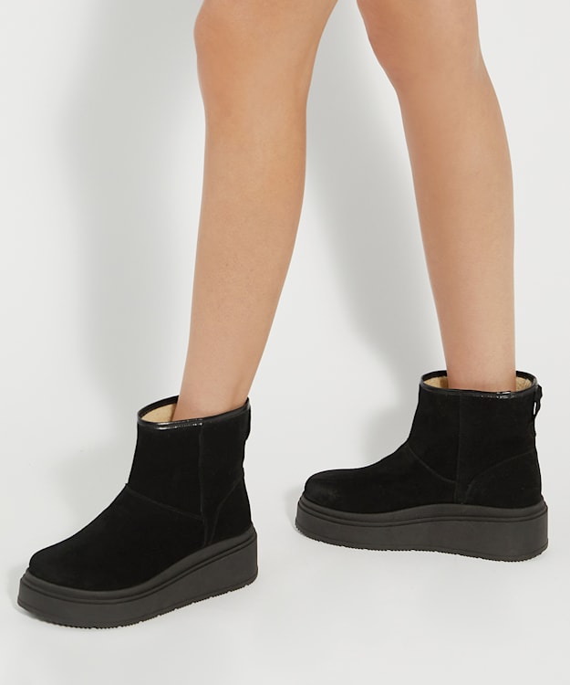 Dune London Podsey - Black Faux Shearling Lined Platform Boots