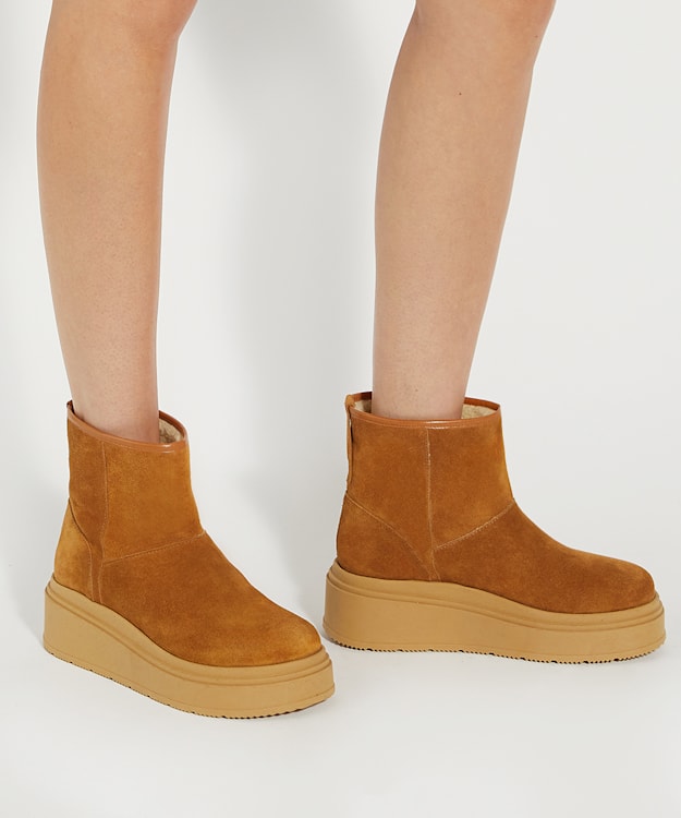 Dune London Podsey - Tan Faux Shearling Lined Platform Boots