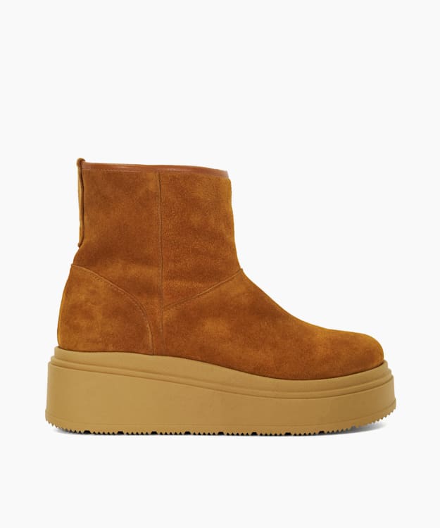 dune london Podsey - Tan Faux Shearling Lined Platform Boots