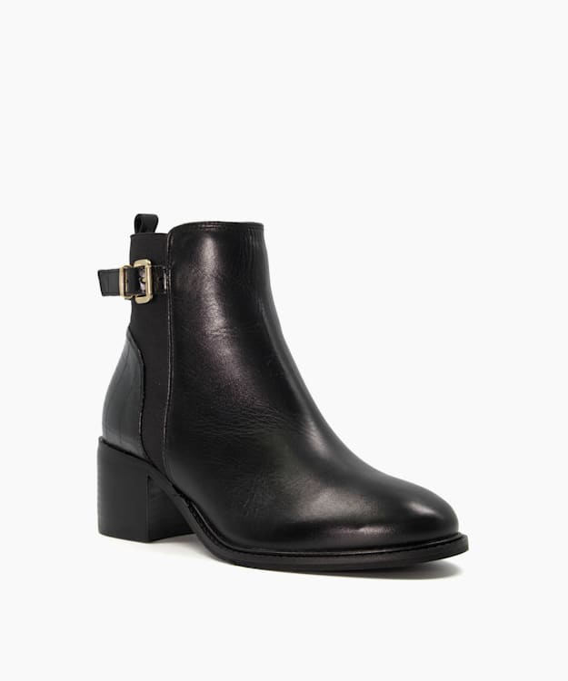 Dune London Poetic - Black Buckle Block Heel Ankle Boots