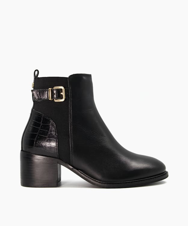 dune london Poetic - Black Buckle Block Heel Ankle Boots