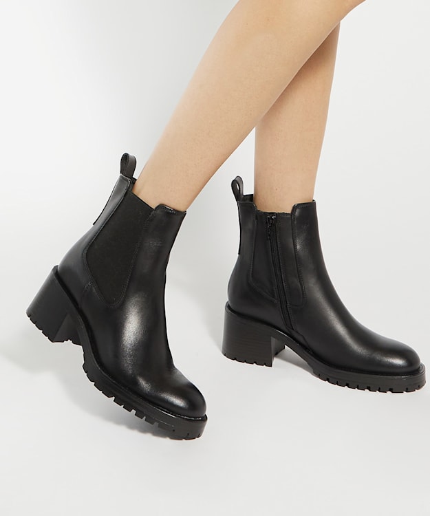 Dune London Positivity - Black Chunky Block Heel Chelsea Boots
