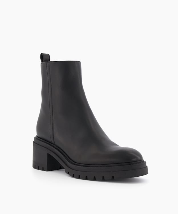 Dune London Possessive - Black Heeled Leather Black Ankle Boots