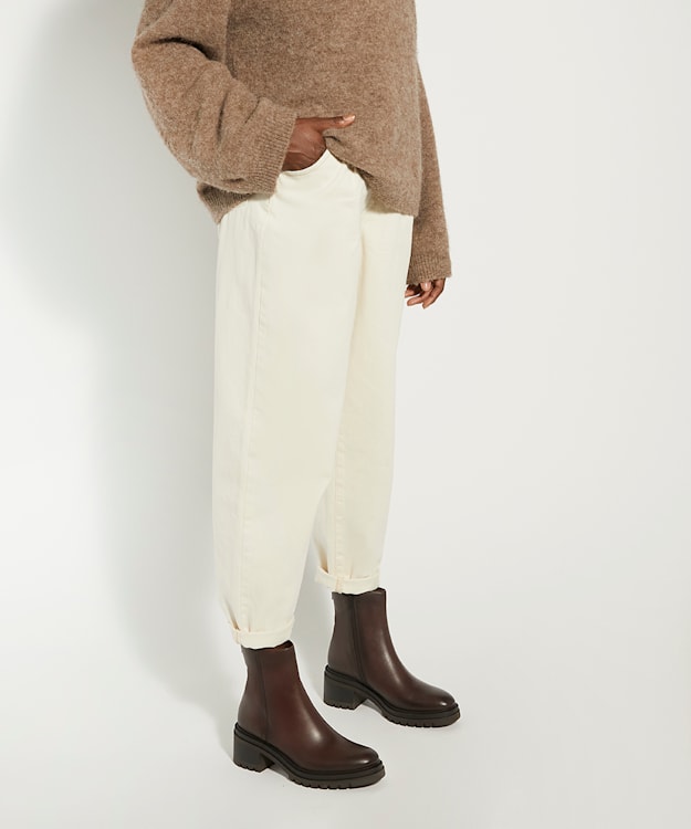 Dune London Possessive - Brown Low-Block-Heel Leather Ankle Boots