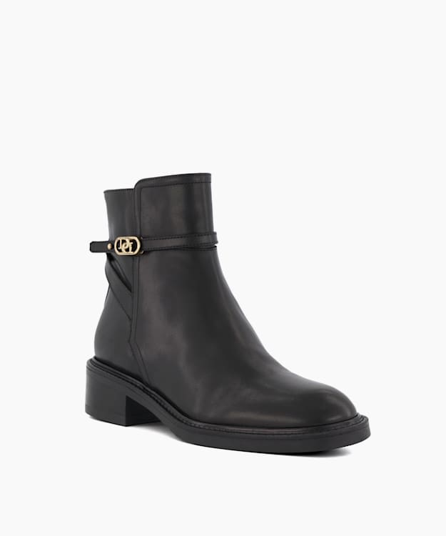 Dune London Praising - Black Branded-Buckle Leather Ankle Boots