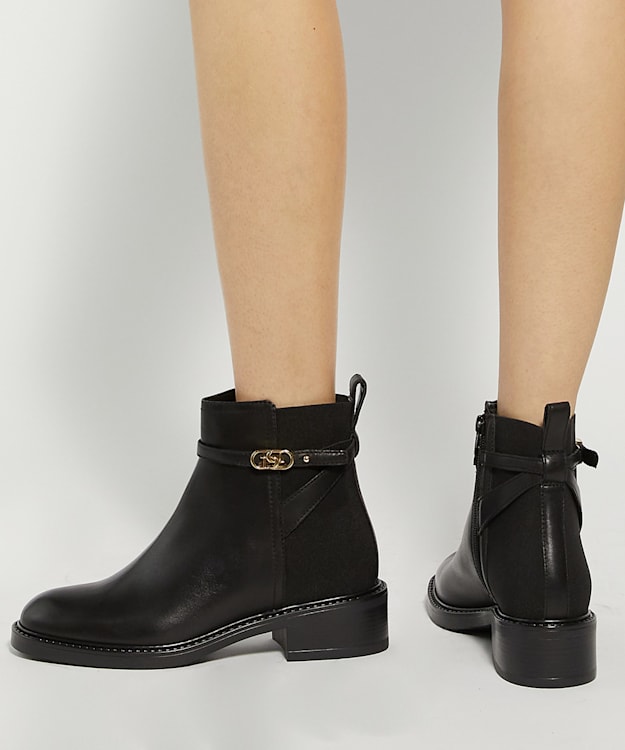Dune London Praisley - Black Branded Block Heel Ankle Boots