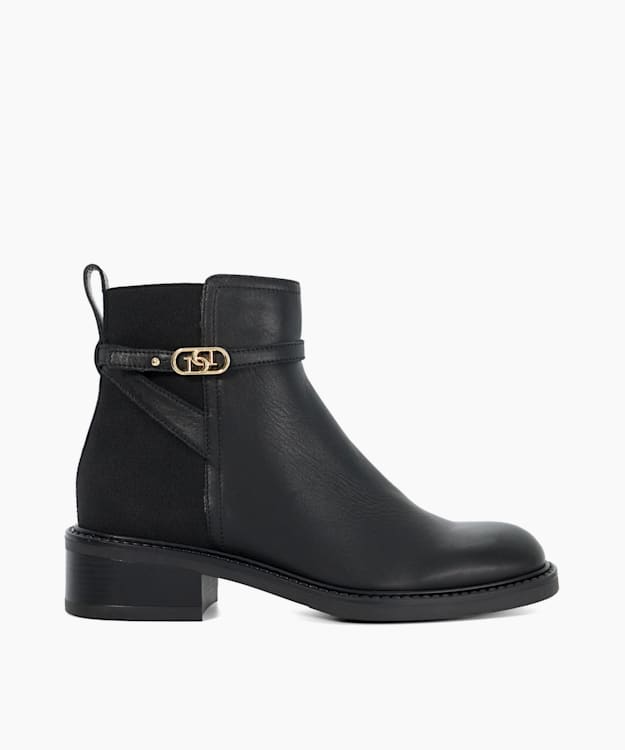 dune london Praisley - Black Branded Block Heel Ankle Boots