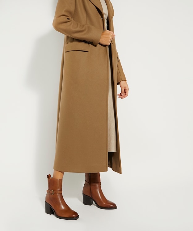 Dune London Prance - Tan Buckle Leather Block-Heeled Ankle Boots