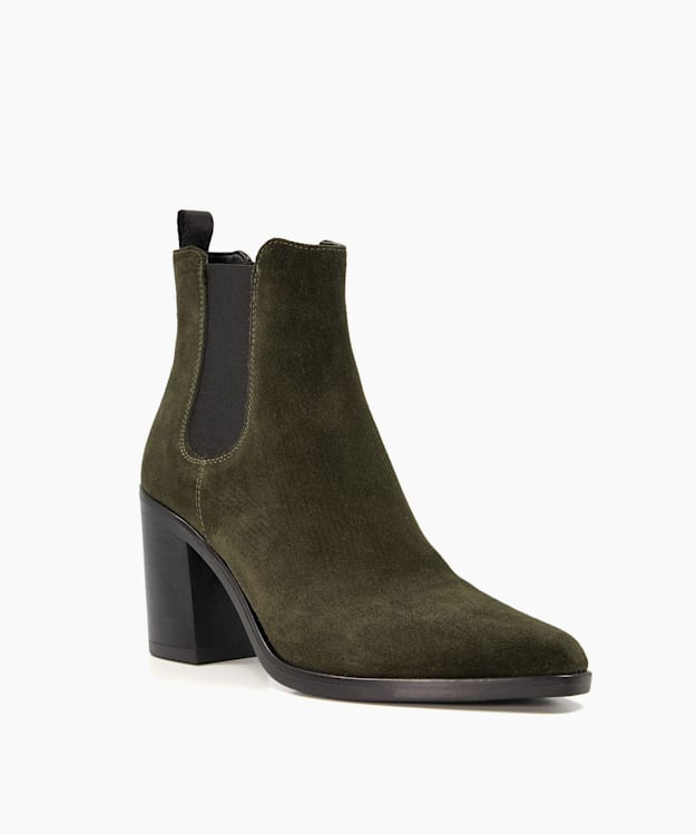 Dune London Prea - Green Block-Heel Suede Western Boots