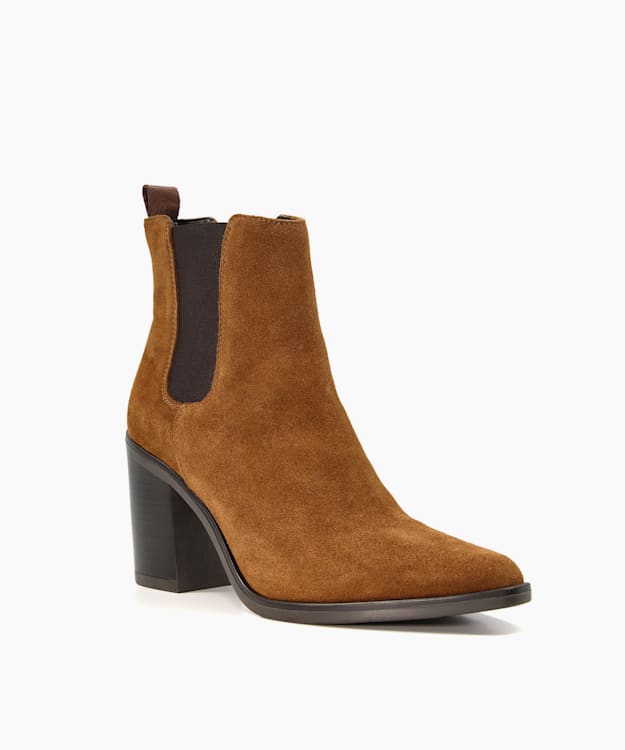 Dune London Prea - Tan Suede Block Heel Western Boots