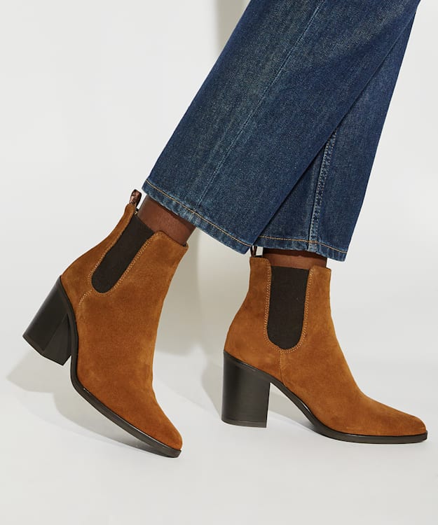 Dune London Prea - Tan Suede Block Heel Western Boots