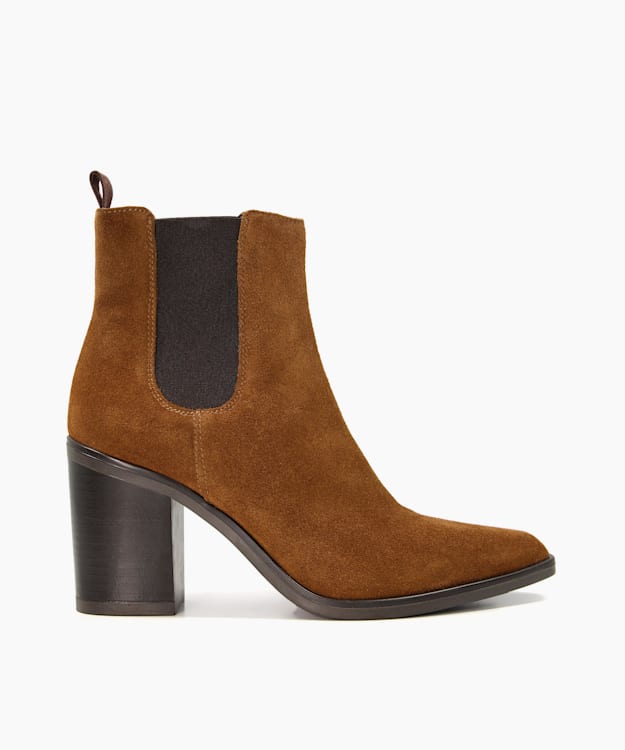 dune london Prea - Tan Suede Block Heel Western Boots